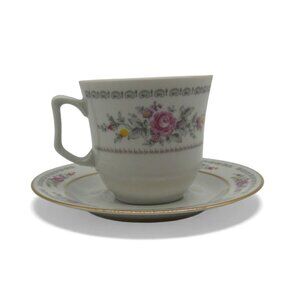 JLMENAU Graf Von Henneberg Floral Gold Trim Cup & Saucer Germany Vintage